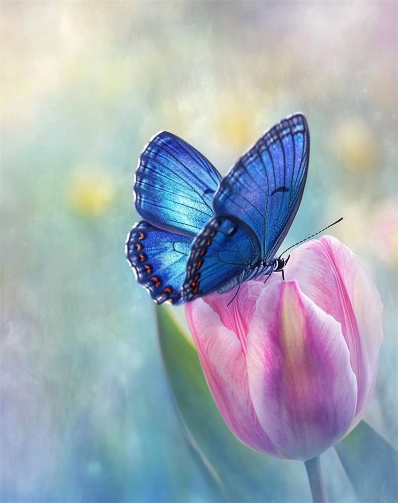 Henypt Stamped Cross Stitch Kits,Butterfly On A Tulip Blossom Cross Stitch Ornament Kits for Adults Beginners, Counted Embroidery Needlepoint Kits Home Decor Adult Craft Kits
