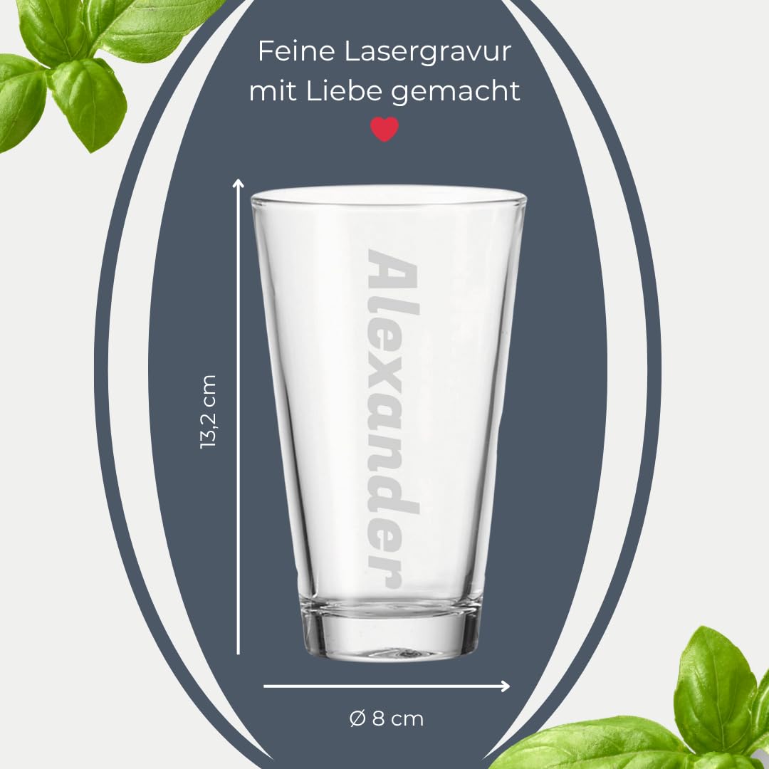 Trinkglas mit Gravur, Name vertikal, 300 ml, 30 Stück | Personalisierte Softdrinkgläser für Geburtstage & Events, Spülmaschinenfest