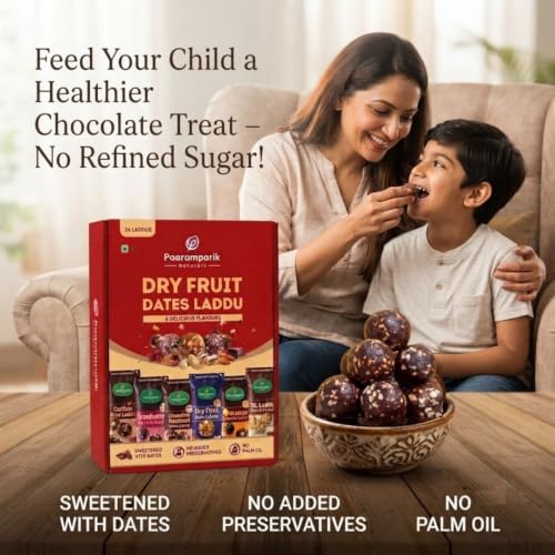 Image of Dry Fruits Laddu Assorted - 24 Laddu| 6 Flavour Dry Fruit, Chocolate, Cranberry, Orange Dates Laddu, Till laddu, Coffee Laddu| Date Sweetened, no palm oil (Dry Fruit Laddu Gift Box)