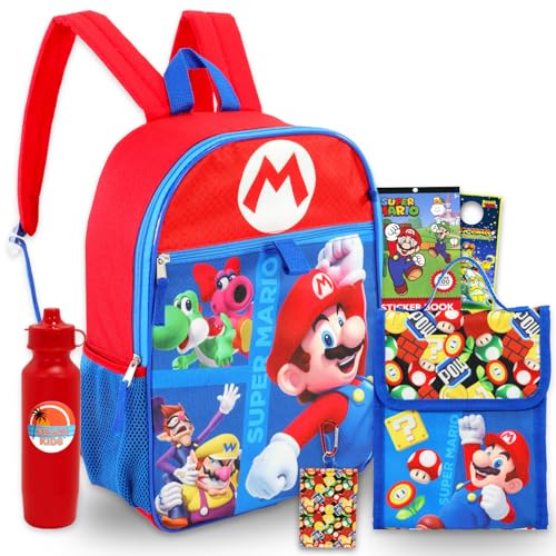 Super Mario Backpack and Lunch Box Set for Kids - Bundle with 16
