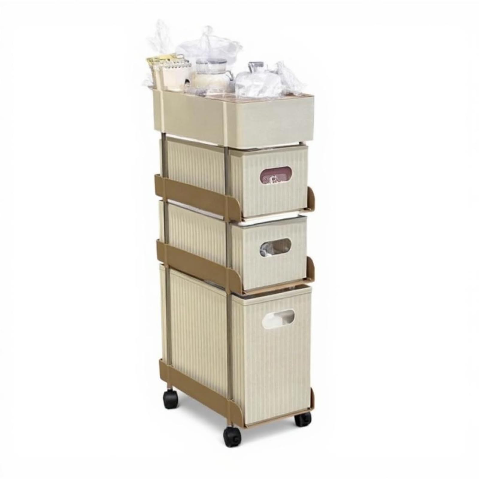 Rolling Under Desk Storage Shelf, Wooden Storage Cart, Desk Side Organizer, Mobile Shelf 4 Tier-image-19