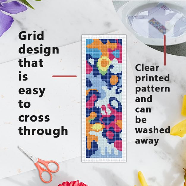 Image of INFUNLY 6pcs Abstract Art DIY Cross Stitch Bookmark Kits for Beginners Creative Colorful Cross Stitch Kit with Instruction Modern Abstract Stamped Embroidery Bookmark Kit for Book Lovers Readers Gift