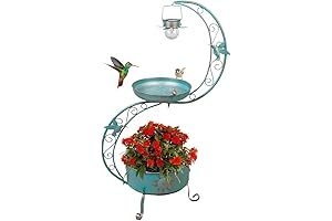 Bird Bath with Flower Planter Pedestal, Ourdoor Bird Baths for Garden Decor with Solar Lighting