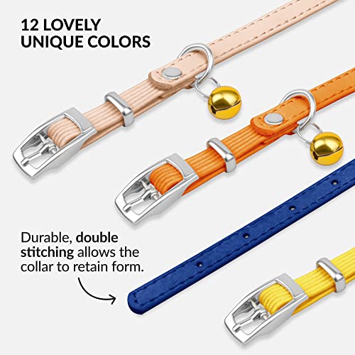 Image of Soft Leather Cat Collar with Safety Elastic Strap - Navy Blue