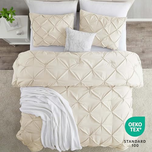 Image of Nestl Twin Duvet Cover Set Cream - Soft Double Brushed Duvet Set with Button Closure & Corner Ties, 2 Piece Luxurious Pinch Pleated Duvet Cover Set 68x90 Inches with 1 Pillow Sham