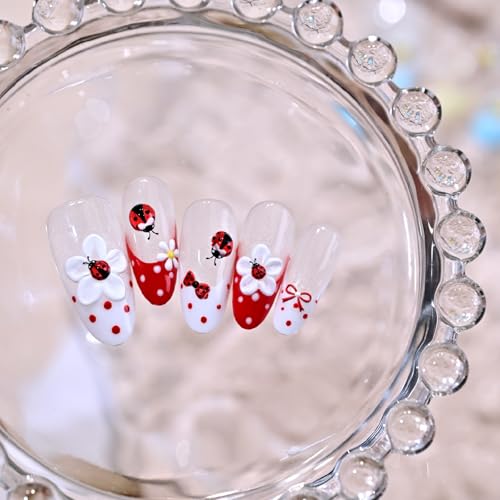Image of Ladybug Nail Stickers for Nail Art Spring Floral Nail Decals Self Adhesive Design DIY Manicure Charms Supply Decoration Accessories for Women