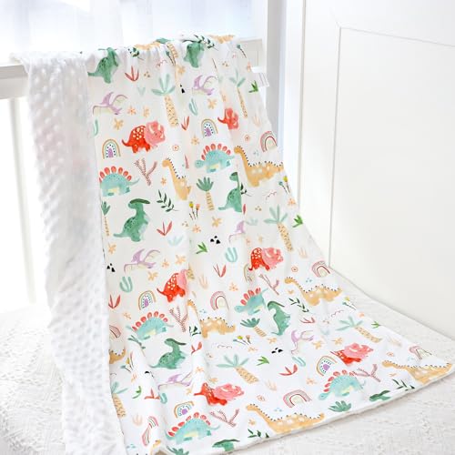 WINGHENLEE Baby Blanket Neutral, Ultra Soft Nursery Minky Blankets for Infant Newborn Toddler Nursery Crib and Stroller, Double Layer with Dot Backing, Baby Gifts for Boys Girls, 30*40 inch, Dinosaur
