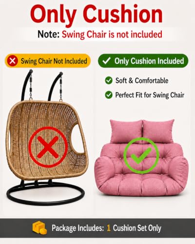 Image of Double Seater Swing Chair Cushion Replacement Pad for Hanging Egg Seat Outdoor Patio Garden Balcony Pink Cover Two Person Frame Not Included Home Terrace Furniture