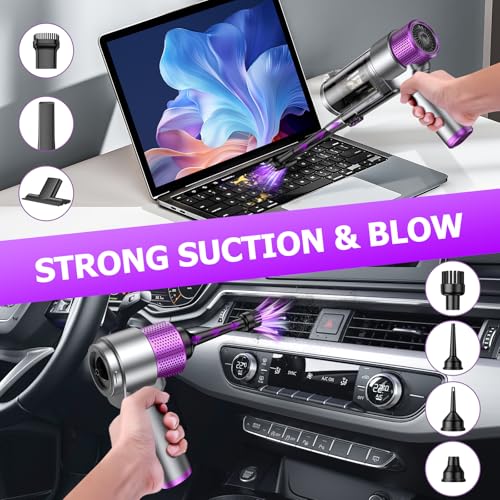 Image of EYYA Handheld Car Vacuum Cleaner Cordless, 16000PA Powerful Hand Held Vacuum Cordless Rechargeable, 4-in-1 Portable Mini Vacuum & Air Duster with Multi-Nozzles and LED Light for Car Home Office