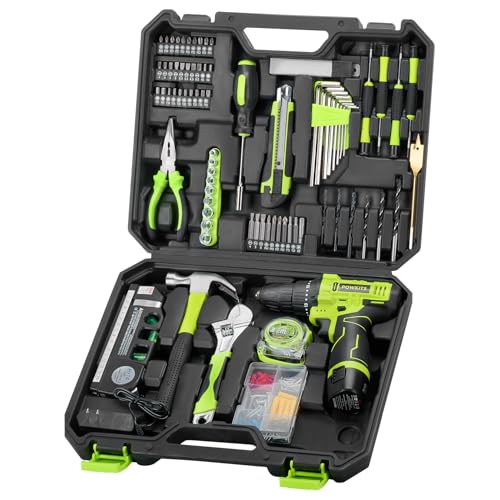 POWKITS Cordless Drill Tool Set: 12V Power Drill Tool Kit with Battery & Charger, Portable Household Basic Drills Case for Men & Women, Homeowner, Diyer, Handyman, 142 Piece