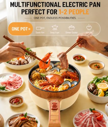 Image of Cullinsss Electric Hot Pot 1.5L Mini Portable Electric Pot Dual Power | Electric Cooking Pot with Saute Frying Functions for Ramen Pasta Steak Eggs Soup for Dorms Small Kitchen Camping RV Travel