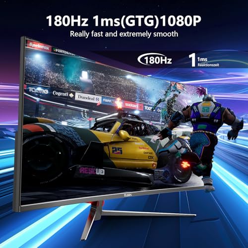 Image of 27 Inch Curved Gaming Monitor FHD 1080p 180Hz, 1800R Curvature, 1ms Response Time, AMD FreeSync,Support VESA, DP, HDMI Port VA Screen for Gaming Home Office