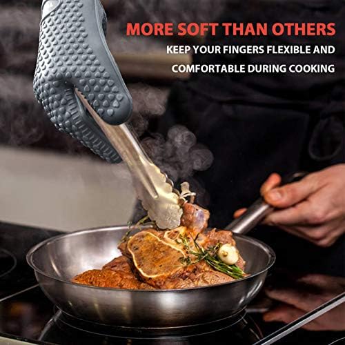Walfos Oven Mitts Heat Resistant Silicone Oven Gloves, Extra Long Non-Slip Silicone and Soft Internal Cotton Lining, Flexible and Waterproof - Great for Baking, Cooking and Grilling (gray)