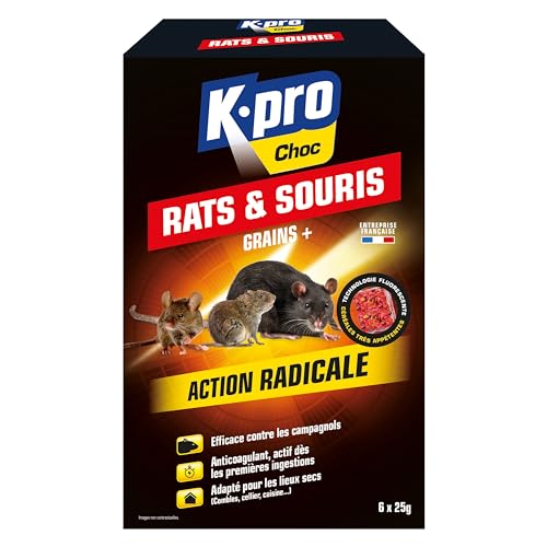 K.PRO - Grains Anti Rats, Souris & Campagnols - Action Rapide - Contient un Amérisant pour une Utilisation Sûre - Prêt à l'Emploi - Technique Professionnelle - 6...