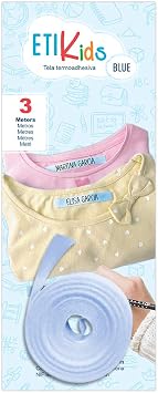 Write On Tape, Iron on Fabric Labels for Clothes Marking, Thermo-Adhesive Name Labels, School & Nursery Use, 3m x 1cm Roll, Cotton Blue