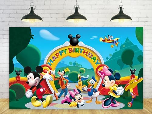 Mouse 1st Birthday Backdrop 7x5ft - Black Red Gold Dots Party Decorations With Banner