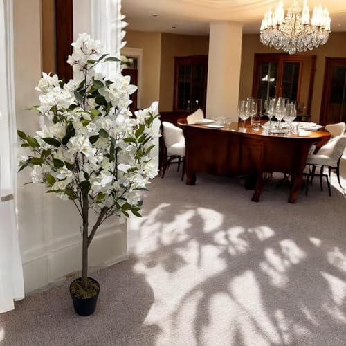 Image of Fox & Fern Artificial Bougainvillea Plant | with Basic Pot | Elevate Any Corner of Your Home /Office | Ornamental Plant Best for Home Decor (Pack of 1) (Ht. 4Ft) (White)