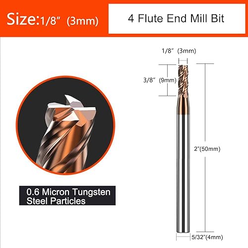 Miniatura 2 de ASNOMY 1 fresadora cuadrada de carburo de 18 pulgadas (0.118 in) para aceros de aleaciónaceros endurecidos, cortador de fresado de 4 fallas,