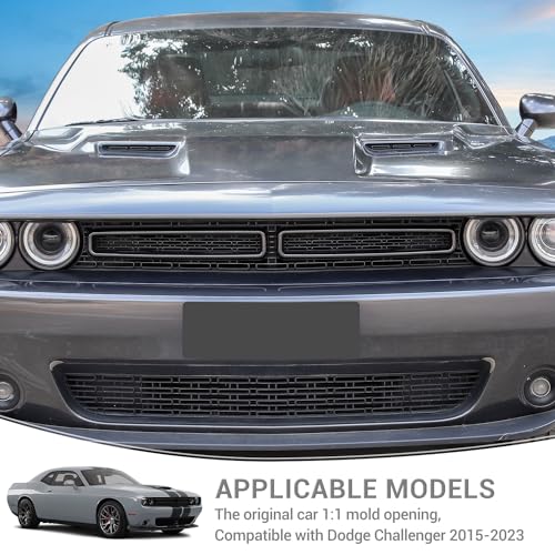 Image of for Challenger Front Grill Mesh Grille Inserts Trim Cover for Dodge Challenger 2015-2023 Black Carbon Fiber Grain Exterior Accessories 2pcs