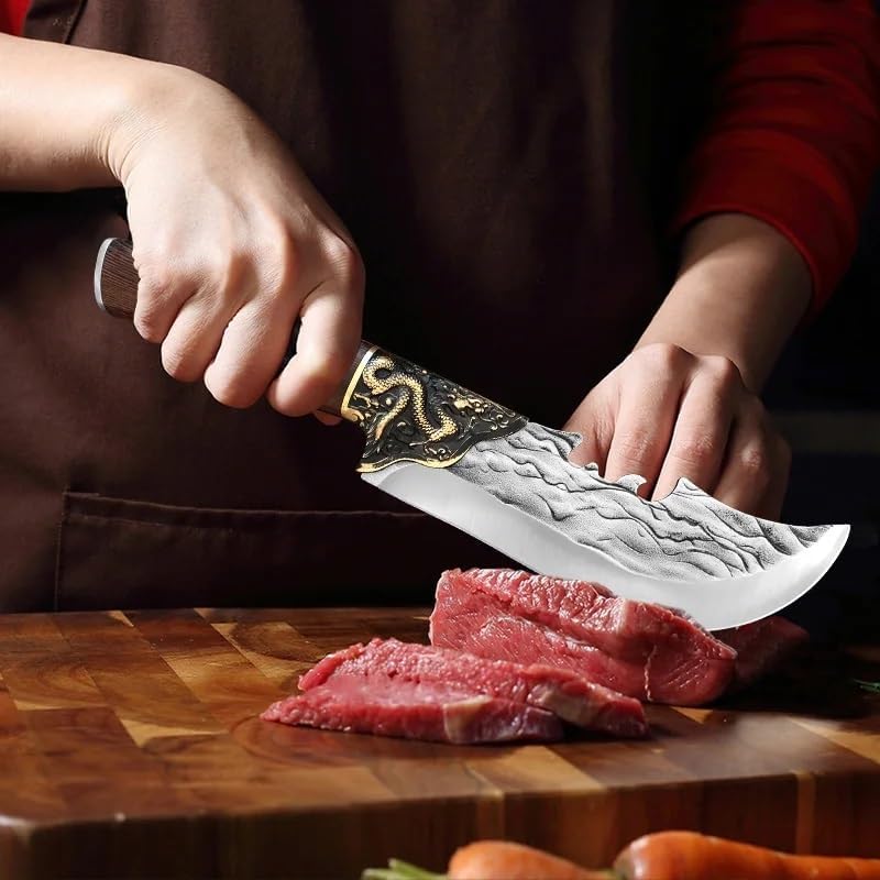Meat Cleaver,Cleaver Knife 7 inch Forged Butcher Knife Stainless Steel Cleaver Knife Wood Handle Forged Machete Fish Vegetables Slicing Utility Kitchen Utensils