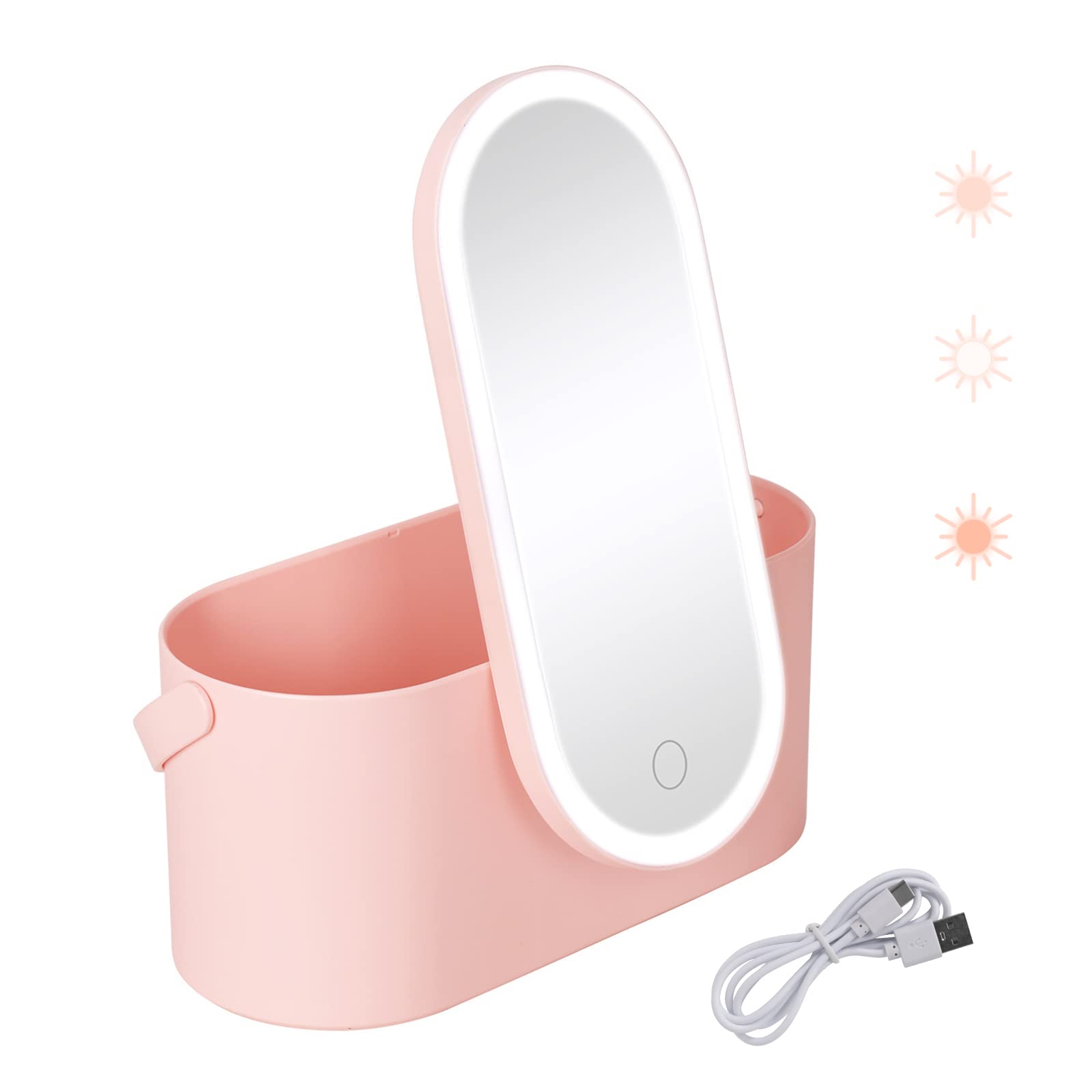 Buqikma Travel Makeup Organizer Box with Mirror Multi-purpose Makeup Storage Case for Women, Pink - Rechargable-3 colors