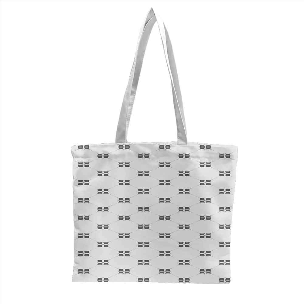 Geometric Craft Canvas Shopping Bag Crosswise Faded Lines with Abstract Clover Flower Pattern Natural Monochrome Can Also be Loaded with a Laptop W15.75 x L17.71 Inch Grey Beige