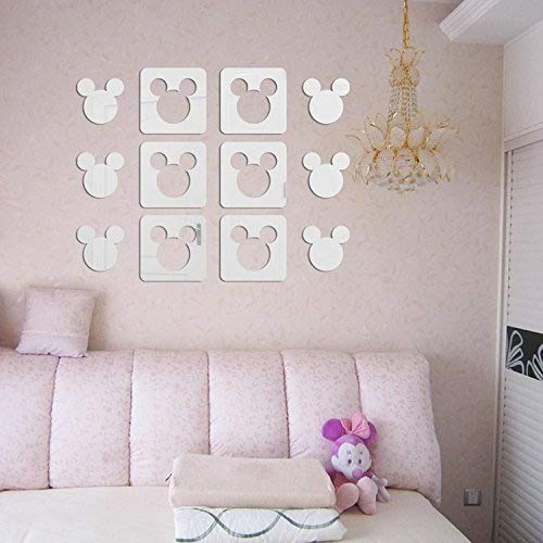 Square Cut Out Cartoon Mickey Mouse Mirror Stickers Wall Decal For Kindergarten Baby Children's Room Deco,12pcs/lot (Silver) Square Cut Out Cartoon Mickey Mouse Mirror Stickers Wall Decal For Kindergarten Baby Children's Room Deco,12pcs/lot (Silver)