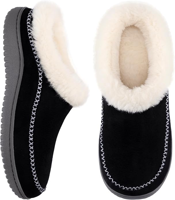 Zigzagger Women's Moccasin Slip-on Fuzzy House Slippers Indoor Outdoor | Birthday Gifts Indoor Outdoor,Hard Soled,Fuzzy,Warm Bedroom House Shoes,Western,Machine Washable,Comfy