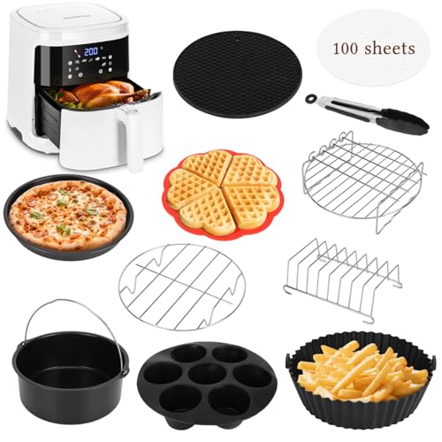 Aigostar Friteuse à air intelligente sans huile + Accessoires air fryer 12 Pièces. 1900W, 7L. Mode manuel, écran tactile LED, 7 fonctions préréglées + maintien au chaud et mode manuel. Connexion Wifi