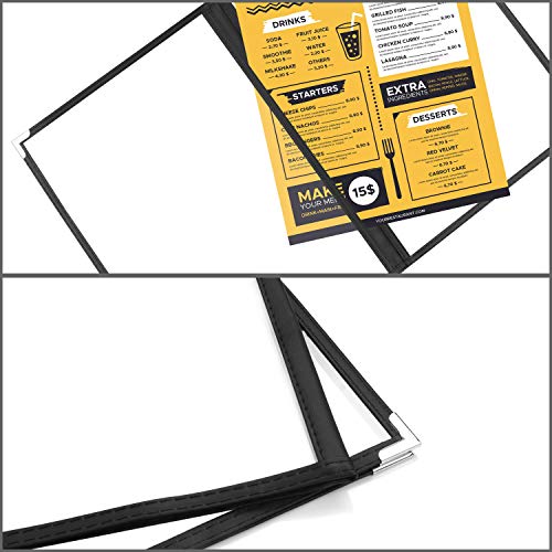 Belle Vous Doppelt Faltbare A5 Menükartenhalter (5 Stk) - Speisekartenmappe Speisekarten Hülle 2x Faltbar Klarsichthülle – Faltmappe Schwarz mit Eckenschutz für Restaurant, Bar, Cafe, Menü, Weinkarte