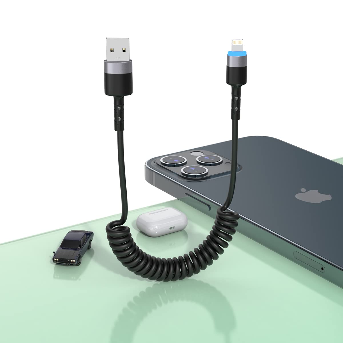 1.8M/6Ft USB iPhone Coiled Lightning Charging Cable for