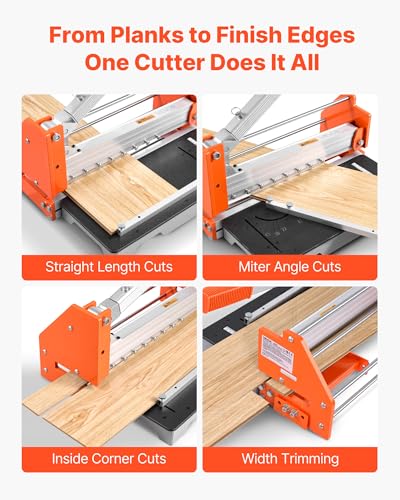 Image of VEVOR 12 inch Vinyl Floor Cutter, 16mm Thick Laminate Flooring Cutter with Upgraded Labor-Saving Aluminum-Alloy Lever, Telescoping Support Plate, Cuts Engineered Wood, LVT, VCT, SPC, LVP, WPC