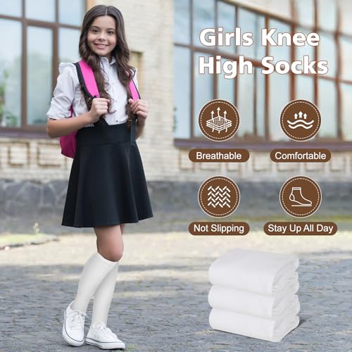 Girls Knee High Socks Kids Soccer Over the Calf Black White Cotton Socks School Uniform Athletic 3 Pairs 1-12 Years4