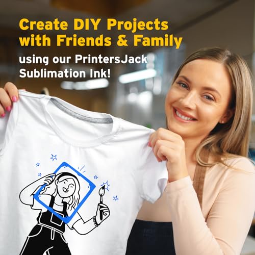 Image of Printers Jack 600ML Sublimation Ink for ET-8550 ET-8500 Wide-Format Supertank Printers Heat Press Transfer on T-Shirt (6x100ML, 6 Colors-BK PB CM Y GY) Bigger Bottles with More Ink Auto Fill the Tanks