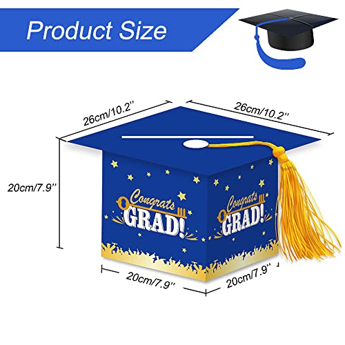 Image of 2026 Graduation Party Card Box, Blue Gold Congrats Cap Card Holder Box with Tassel for 2026 Graduation Party Decoration