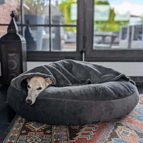 EDEL&SCHNELL Bezug grau für Hundebett Flocke, Hundebettbezug 125 cm mit Deckel, Ersatzbezug aus Kuschelplüsch