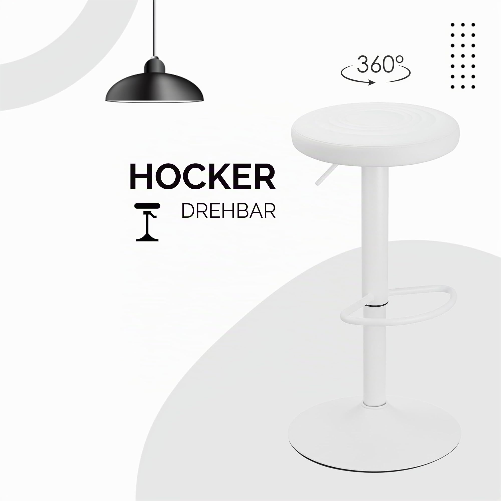 Baroni Home Drehhocker ohne Rückenlehne, höhenverstellbar, aus PP Sitz und Stahl, für Esszimmer, Küche, Bar, leicht und einfach zu bewegen, 35x35x55-76 cm, weiß, 1 Stück