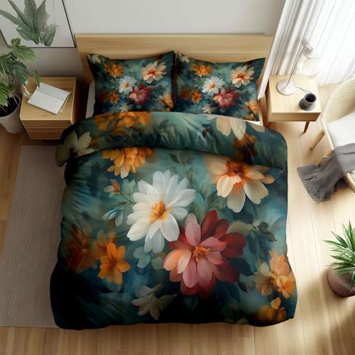 Housse de couette réversible avec fermeture éclair feuilles florales