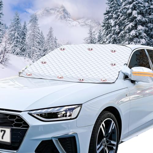 IKSAMY Cubierta de Parabrisas Invierno, Protector de Parabrisas - Coche Pequeño | Protección contra Heladas | 9 Sujeciones Magnéticas, Accesorios de Coche para Invierno