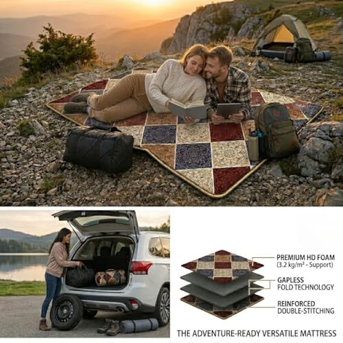 Image of Floor Mattress with Memory Foam for Extra Bedding | Multi Colored Lightweight Portable Rolling Mat for Travel Yoga Outdoor & Camping | Size: 72x36x0.8 Inch