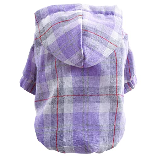 New Plaid Blouse Shirt Pet Clothes Dog Hoodies Breathable Sunshade Smock Frock Linen Cotton Hoodie (Purple,L) #TOP1