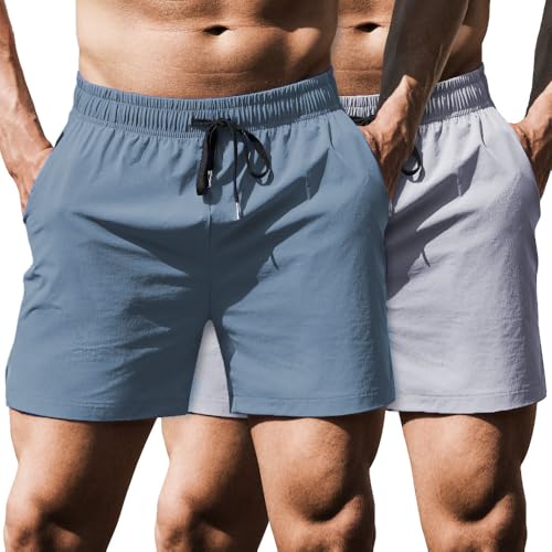 COOFANDY Men’s Running Athletic Shorts 5 Inch 2 Pack Gym Workout Shorts Fitted Exercise Hiking Shorts with Zipper Pocket