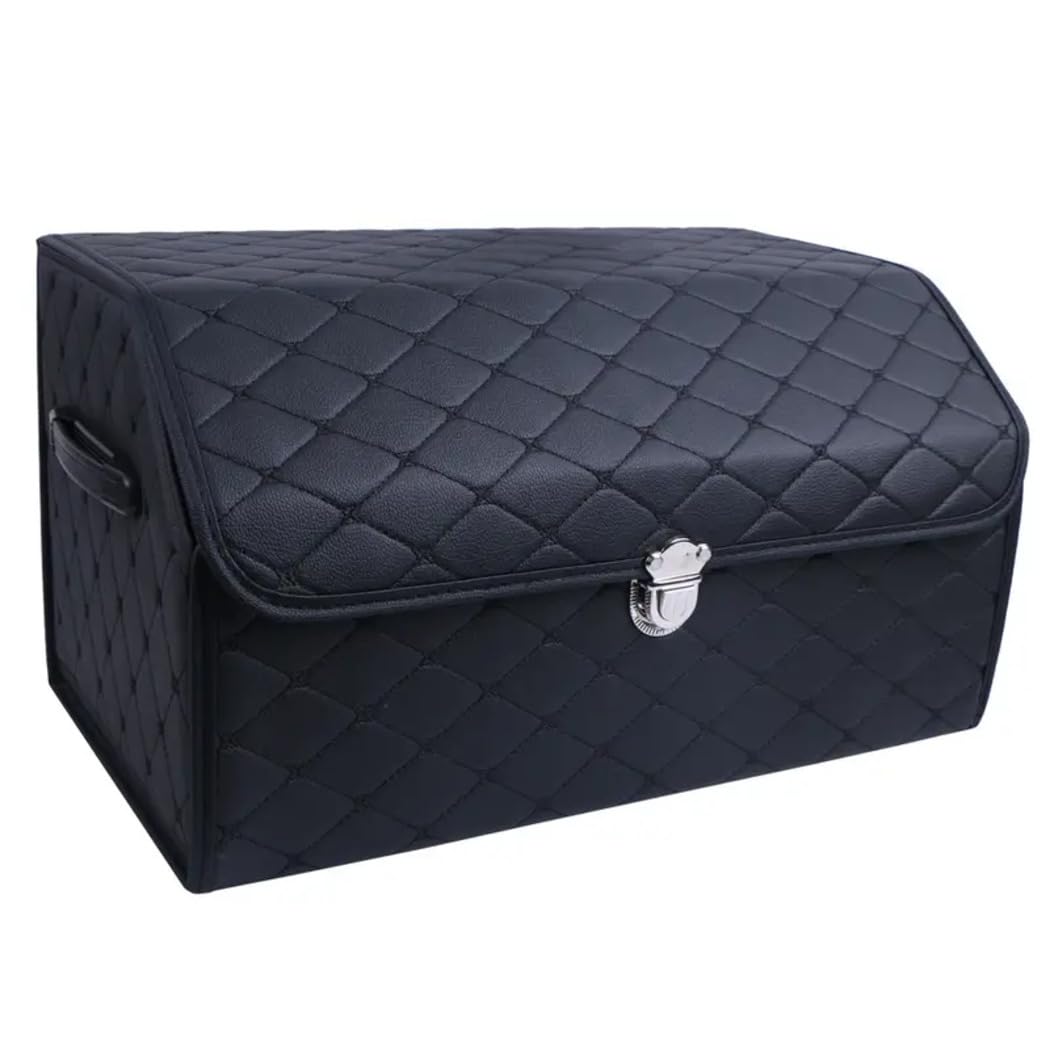 Collapsible Car Trunk Storage Box High Capacity Organizer Multipurpose PU Leather Trunk Tool Box Auto Accessories Storage Bag (Black)