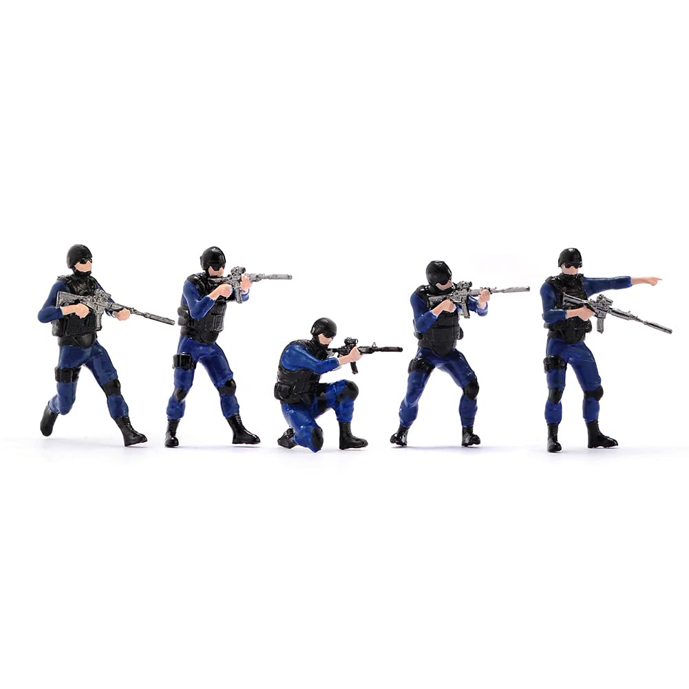 RoofWorld 5pcs 1/64 Scale Military Figurine Set Explosion-Proof Special Police Set Toy Miniature Tiny People Diorama Figures Colorful Painted Doll