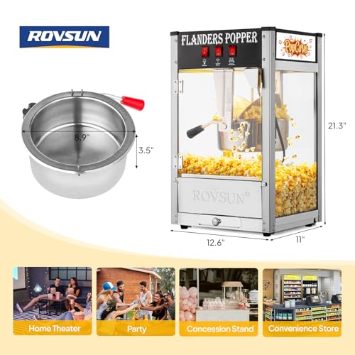 Image of ROVSUN Popcorn Machine with 8 Ounce Kettle Makes Up to 32 Cups ETL Certified, Countertop Popcorn Maker Commercial Popcorn Machine Movie Theater Style w /Scoop, Oil Spoon & 3 Popcorn Cups, Black