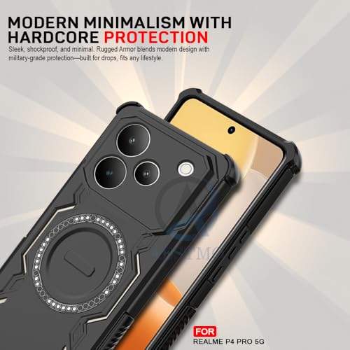 Image of AESTMO Back Case Cover for Realme P4 Pro 5G | Magnetic Case with Built-in Metal Ring | Compatible with MagSafe Accessories | Shockproof Hybrid (PC + TPU, Black)