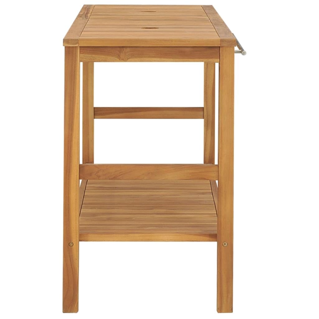 Mueble de lavabo de madera maciza de teca, mueble de baño con compartimento de almacenamiento, 132 x 45 x 75 cm, madera maciza con asas de níquel cepillado