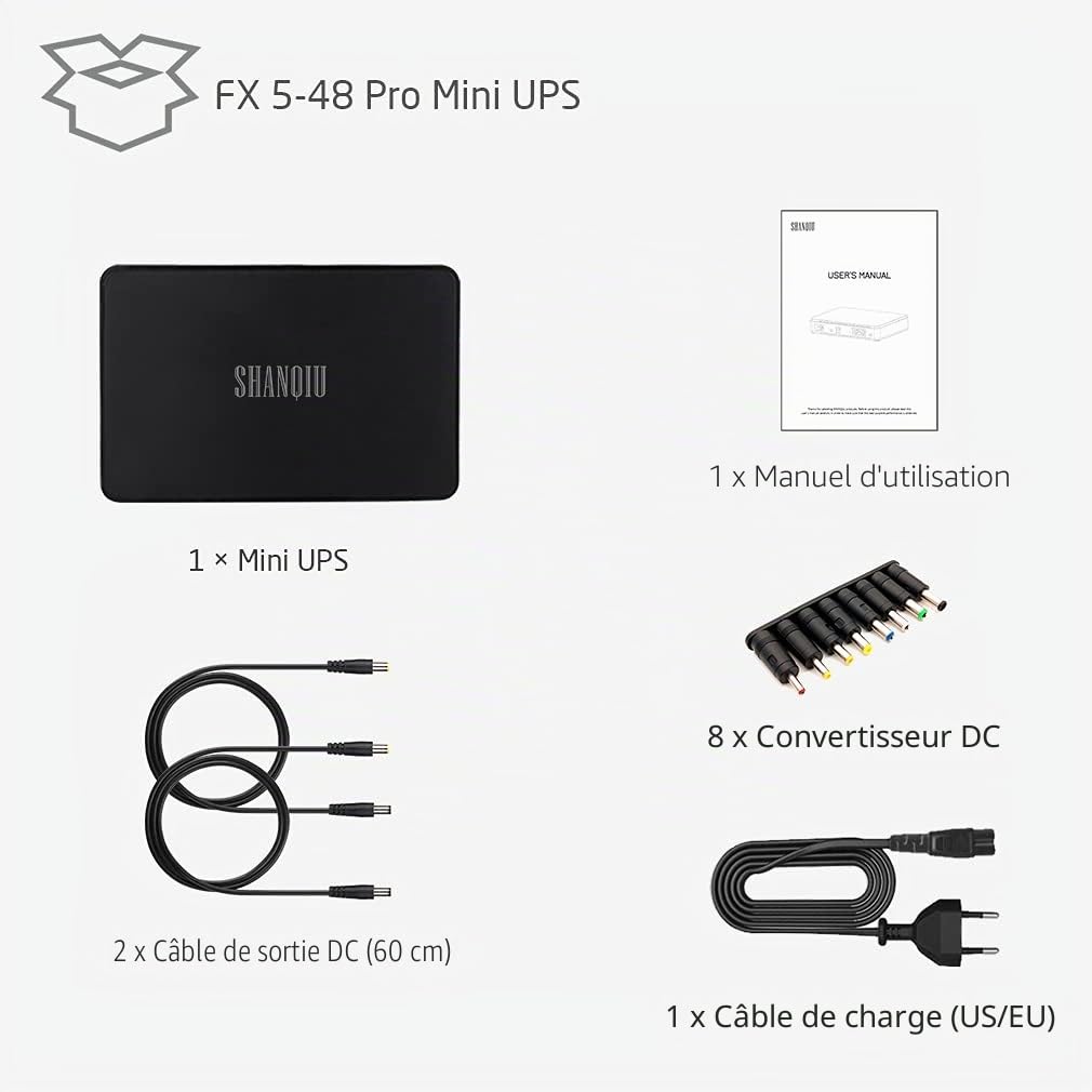 Mini UPS Onduleur avec POE Gigabit pour Router, Modem, Caméra de Surveillance, Entrée 100~240V AC Sortie 5V USB 9V/12V DC 24V/48V POE (1000mbps)