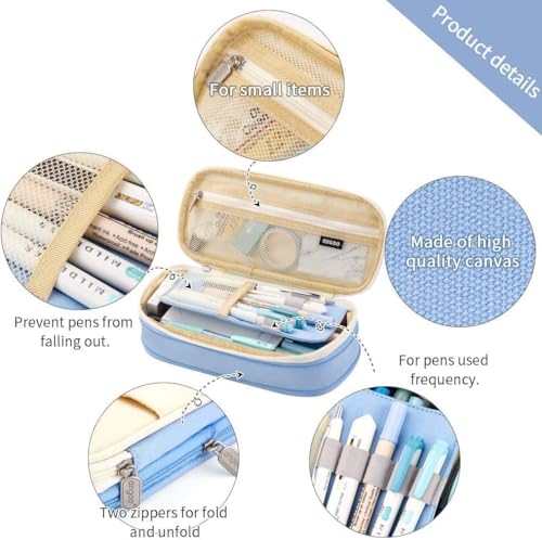 Image of Large Capacity Pencil Case Pouch, Cute Aesthetic Big Capacity Zipper Cases Pen Portable Office Stationery Makeup Bag, Desk Organizer for College Adults Women Men (Sky Blue)