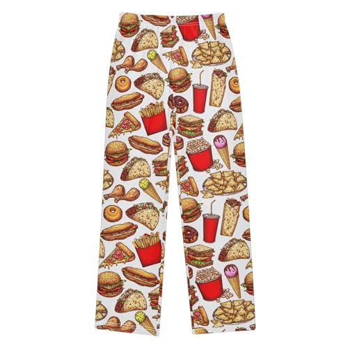 ZZXXB Hamburger French Fries Boys Long Pants Soft Trousers Elastic Waist Kids Lounge Bottoms with Pockets S-XL